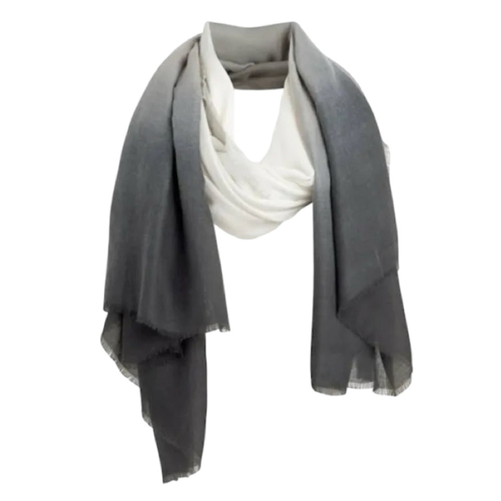 New Carly Cushnie Ombre Scarf Gray to White Ombre Fall Skiing Shawl Luxury Cozy - Picture 4 of 7